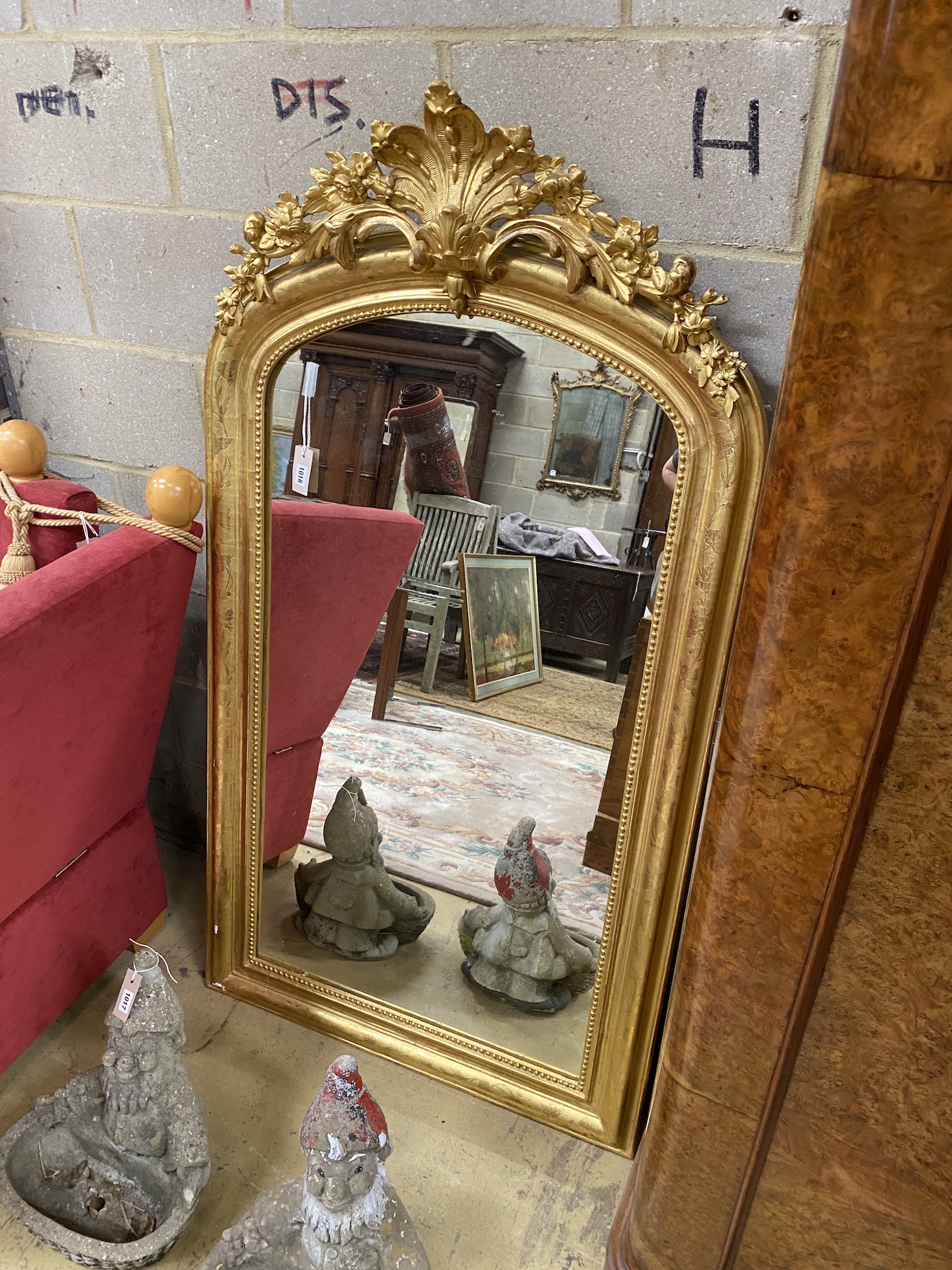 A 19th century French giltwood and composition overmantel mirror, width 86cm, height 154cm